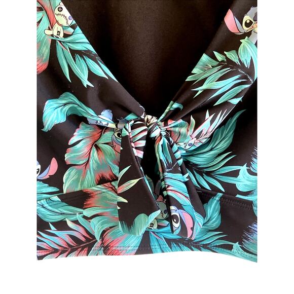 Disney Vneck Knot Cutout Stitch Hawaiian Tropical Palm Crop Top Swim Shirt 2 - Picture 4 of 8